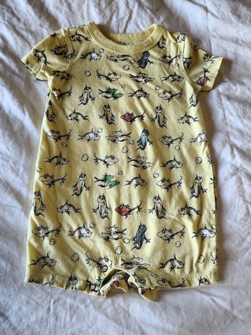 Dr. Seuss One Fish Two Fish Romper Yellow 3-6M